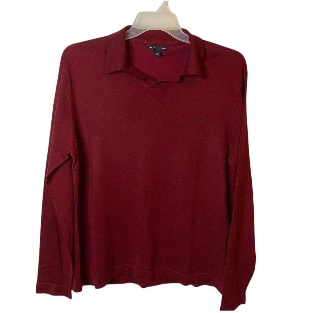 Banana Republic Polo Sweater Men's Large Red Silk Cotton Blend